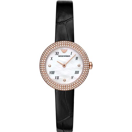 Emporio Armani Montre pour femmes, mouvement à deux aiguilles, boîtier en acier inoxydable or rose de 30 mm avec bracelet en cui