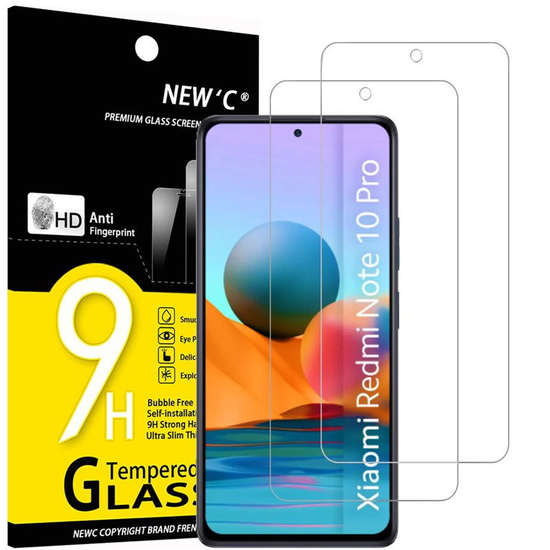 NEW'C Lot de 2, Verre Trempé pour Xiaomi Redmi Note 10 Pro, 10 Pro Max 4G, Film Protection écran -sans Bulles d'air -Ultra Résis