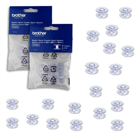 Lot de 20 bobines pour machines à coudre Brother XL, SP, Innovis, Série A et bien d'autres (20,4 x 11,5 mm)