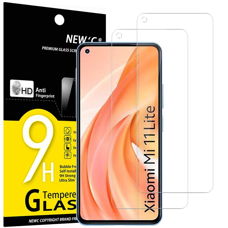 NEW'C Lot de 2, Verre Trempé pour Xiaomi Mi 11 Lite/Mi 11 Lite 5G, Film Protection écran efficace contre les Rayures - sans Bull