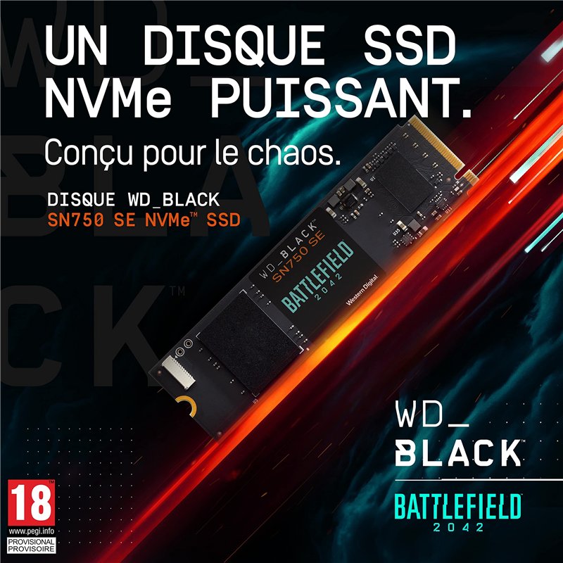 Image secondaire de WD_BLACK SN750 SE 500GB M.2 2280 PCIe Gen4 NVMe Gaming SSD - Battlefield 2042 PC Game Code Bundle up to 3600 MB/s read speed