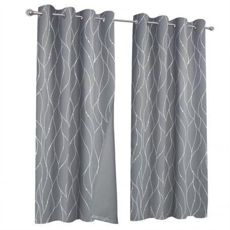 IDMarket - Lot de 2 rideaux thermiques gris anthracite motif courbe 140x240 cm