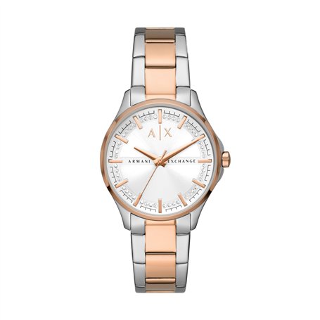 Armani Exchange Montre pour femme , mouvement à trois aiguilles, boîtier en acier inoxydable 2T argent/rose de 36 mm avec bracel