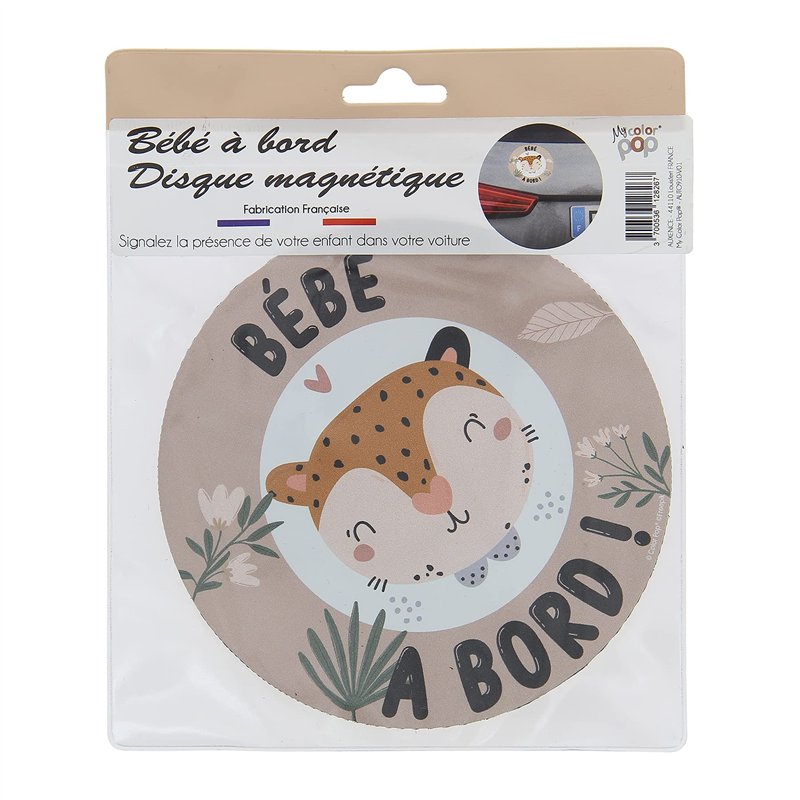 Image secondaire de COLORPOP 550049 Disque BÉBÉ A Bord magnétique décor Fleurs Chat, Beige, 15 x 15 cm