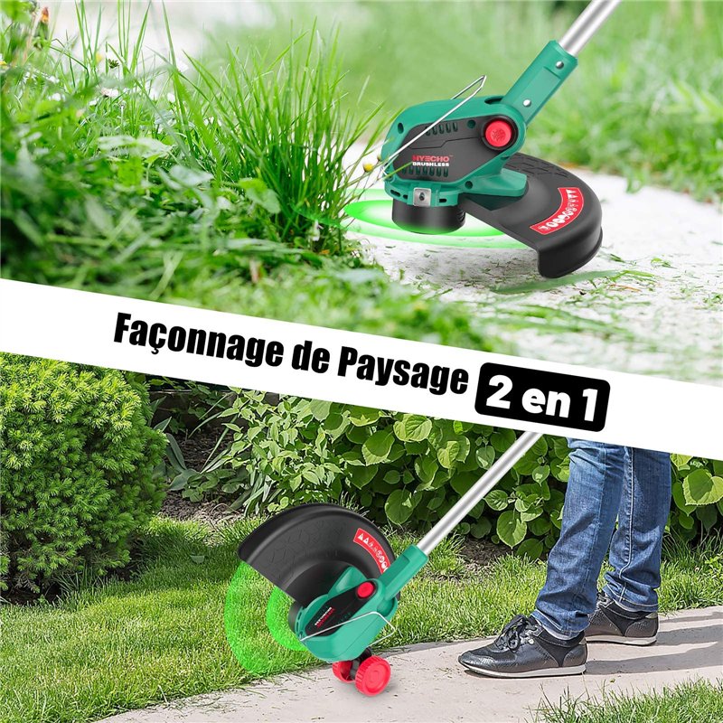 Image secondaire de HYECHO 36V Brushless Coupe Bordure Sans Fil avec Batterie 2*2,0Ah, Diamètre de Coupe 35cm, Vitesse Variable, Poignée de Réglable