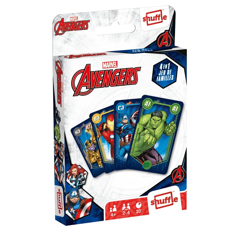 Marvel - Jeu de Famille Avengers - Jeu de cartes 4 en 1 : jeu de 7 Familles, Paires, Action et Batailles