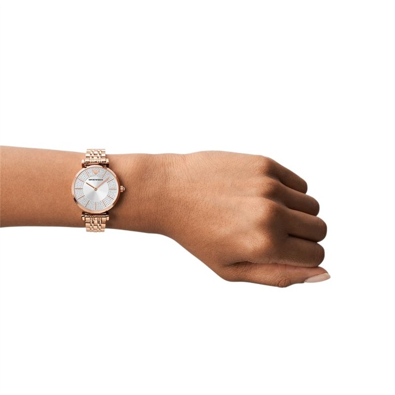 Image secondaire de l'Emporio Armani Montre pour femme, mouvement à deux aiguilles, boîtier en acier inoxydable or rose de 32 mm avec bracelet en acier