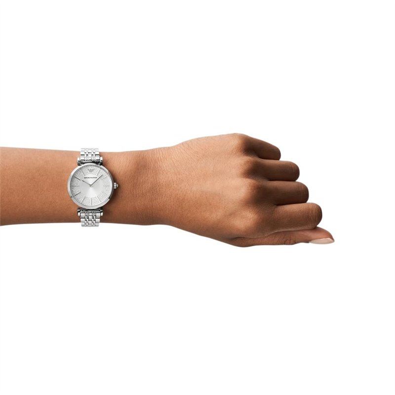 Image secondaire de Emporio Armani Montre pour femme, mouvement à deux aiguilles, boîtier en acier inoxydable argenté de 32 mm avec bracelet en acier