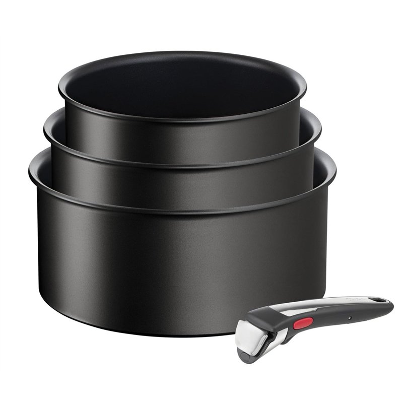 Tefal Ingenio Lot de 3 casseroles + poignée amovible, Induction, Revêtement antiadhésif, Empilable, Compatible lave-vaisselle, F