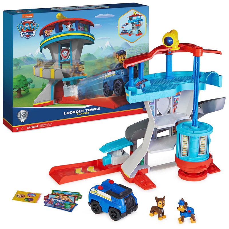 Paw Patrol - Pat Patrouille - Tour de Contrôle 50 Cm - avec Périscope, Missions, Toboggan, 7 Cartes 1 Véhicule Et 2 Figurines Ch