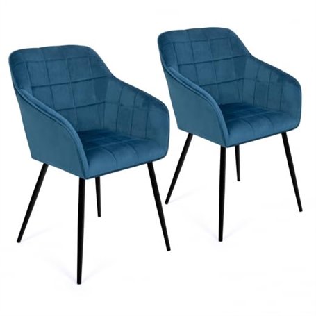 IDMarket - Lot de 2 chaises de Salle à Manger, fauteuils de Table Mady en Velours Bleu Canard