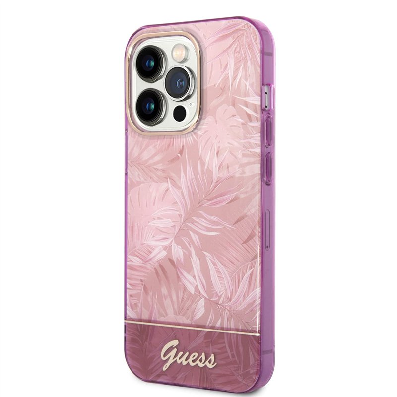 Image secondaire de Guess Coque pour iPhone 14 Pro en Feuilles Roses IML, Anti-r