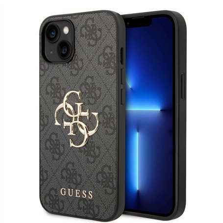 Guess CG Mobile Phone Case - Coque de téléphone pour iPhone 14 Plus en Gris 4G avec Grand Logo en métal Anti-Rayures - Coque Rig