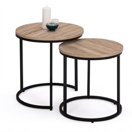 IDMarket - Lot de 2 Tables Basses gigognes Detroit Rondes 40/45 Design Industriel