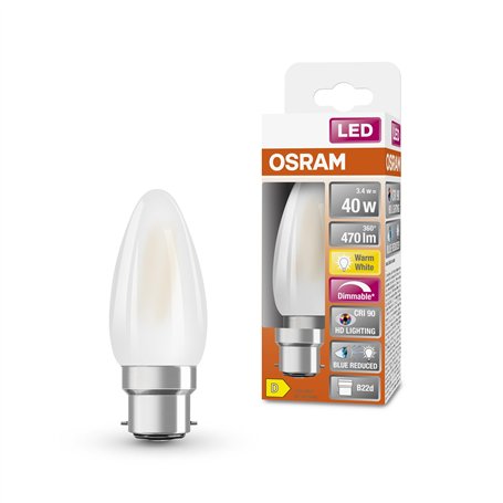 OSRAM Lampe LED dimmable Superstar avec un rendu des couleurs particulièrement élevé (CRI90), B22d-base, verre dépoli ,Blanc cha