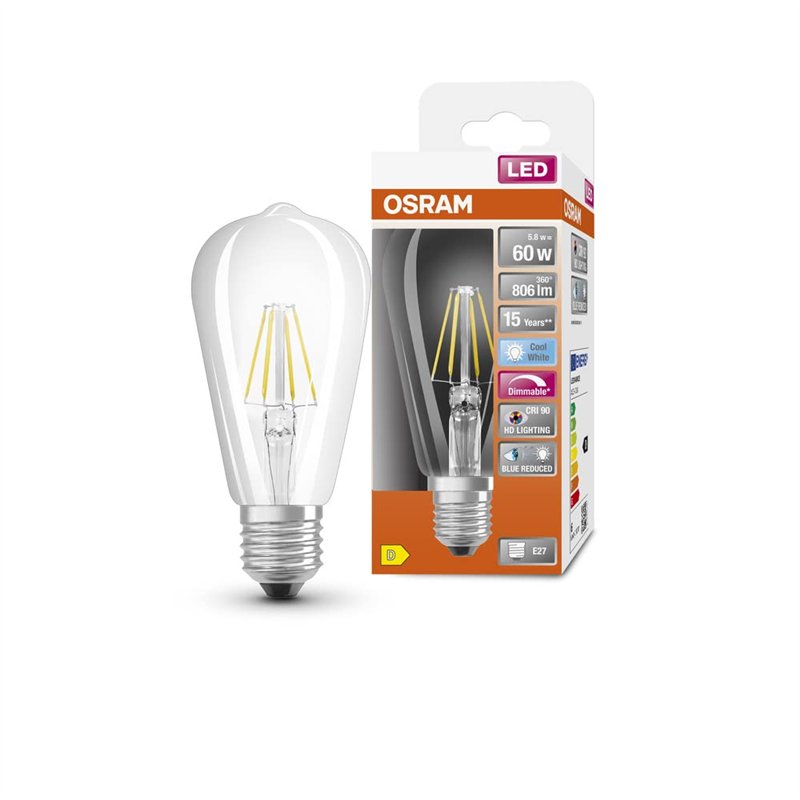 OSRAM Lampe LED dimmable Superstar avec un rendu des couleurs particulièrement élevé (CRI90), E27-base, Aspect filament ,Blanc f