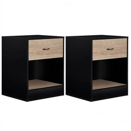 IDMarket - Lot de 2 Tables de Chevet Olga 1 tiroir avec Niche Bois Noir et tiroir façon hêtre