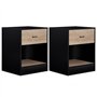IDMarket - Lot de 2 Tables de Chevet Olga 1 tiroir avec Niche Bois Noir et tiroir façon hêtre