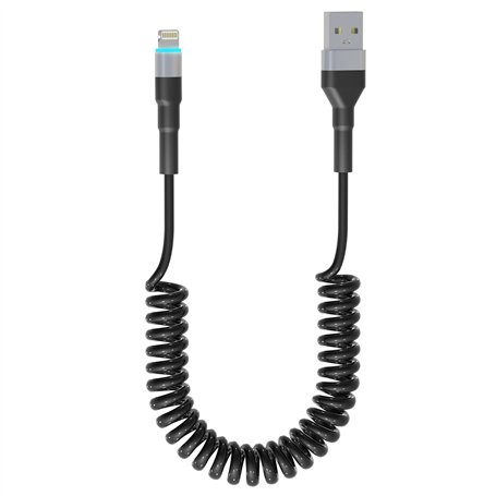 Cable iPhone Spiralé USB A à Câble Lightning, Certifié Apple Carplay et MFi, Cordon de Chargeur iPhone Court Rétractable avec Tr