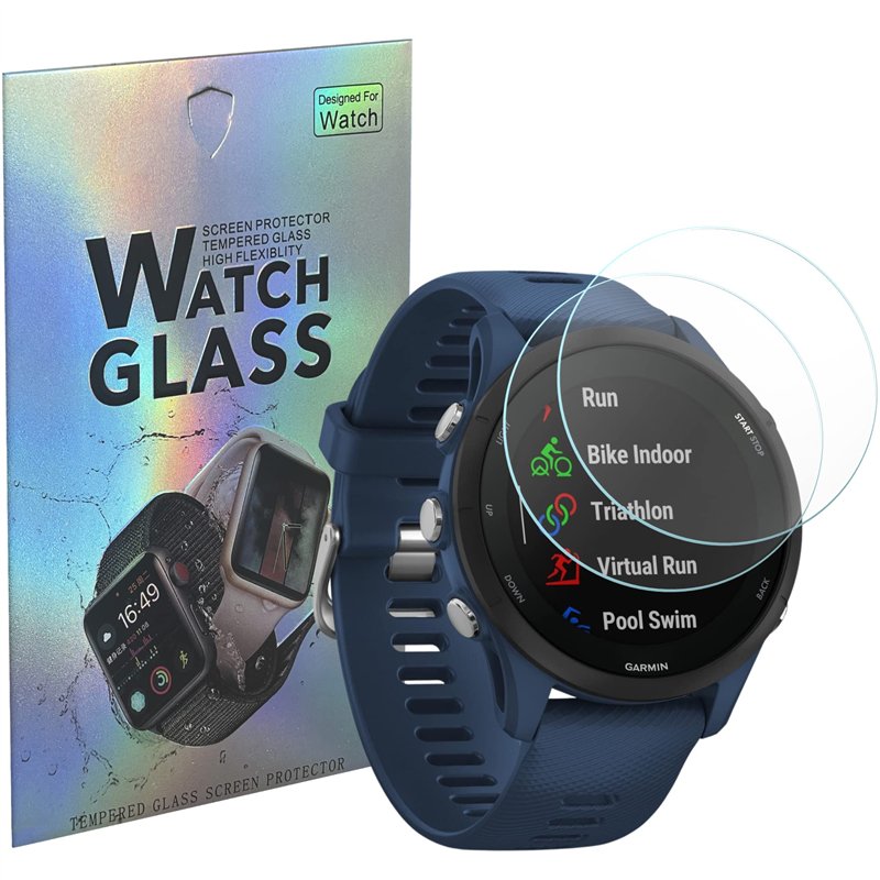 PHONILLICO Verre Trempé pour Garmin Forerunner 255 / Forerunner 255 Music [Lot de 2] [Diamètre 40mm] Film Protection Ecran Montr