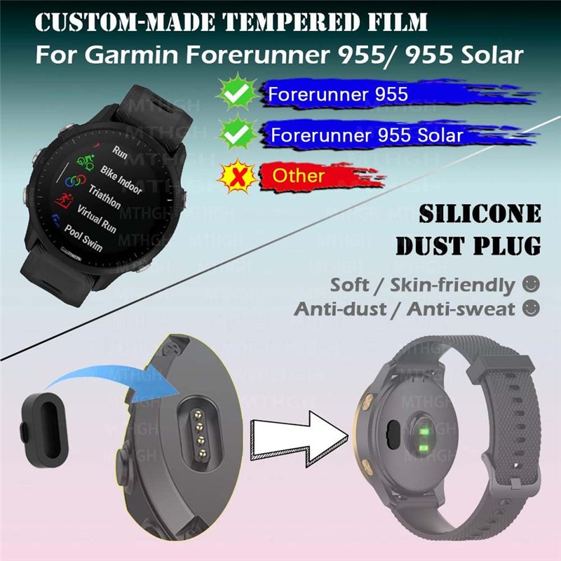 Image secondaire de MTHGH Protection Écran pour Garmin Forerunner 955/955 Solar Smartwatch Verre Trempé [4 pièces] + Bouchons anti-poussière 5 pièce