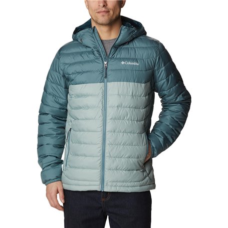 Columbia Powder Lite Hooded Jacket, Doudoune À Capuche Homme, Niagara/Metal, Taille XL