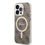 Guess Bundle Pack MagSafe 4G Coque iPhone 14 Pro + MagSafe Chargeur, Marron/Or