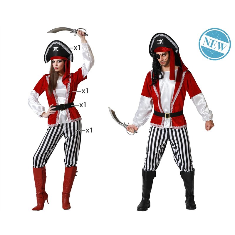 Image secondaire de ATOSA déguisement pirate pantalon rayé noir et rouge blanc adulte XL