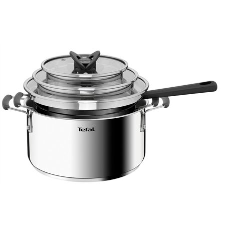 Tefal G7376S Opti'Space Set de 6 casseroles avec couvercle 16 cm + couvercle + casseroles 20/24 cm + couvercle | acier inoxydabl