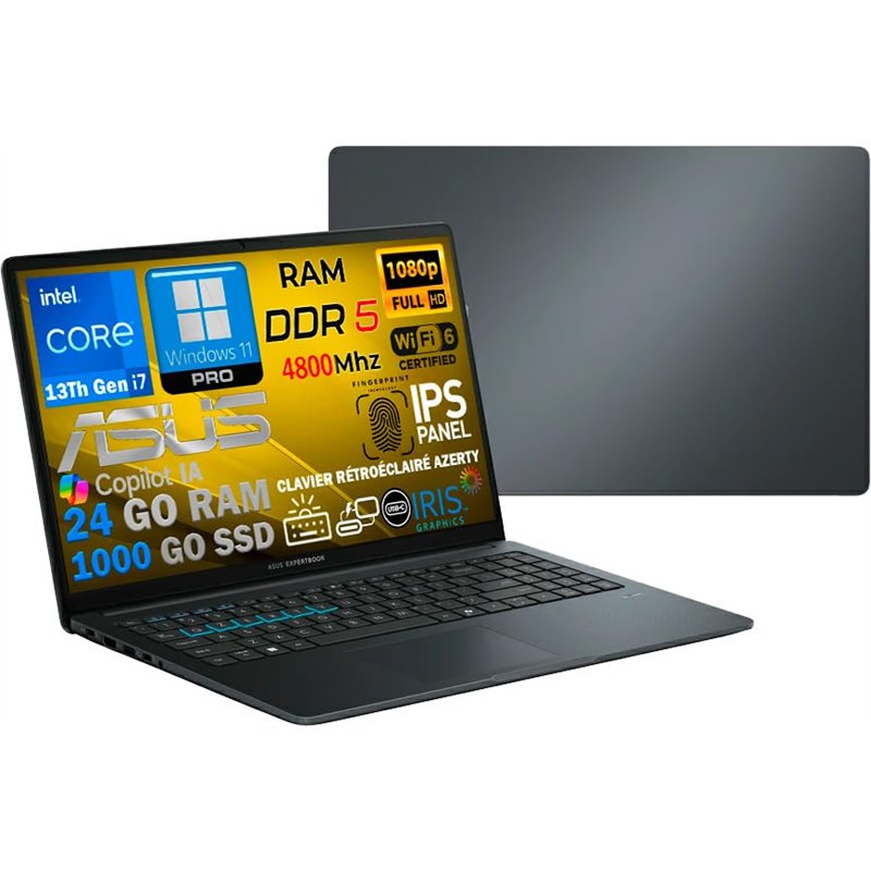 Image secondaire de ASUS Ordinateur Portable Intel i7 13ème 10 Coeurs 5Ghz, RAM 24 Go DDR5, SSD PCIe 1To, écran IPS 15,6 Full HD, WiFi6E, 4USB, Empr
