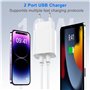 Chargeur Rapide iPhone 【Certifié MFi Apple】 Chargeur USB et 2 Câble Lightning de 2 m Adaptateur Secteur USB Universel Mural Char