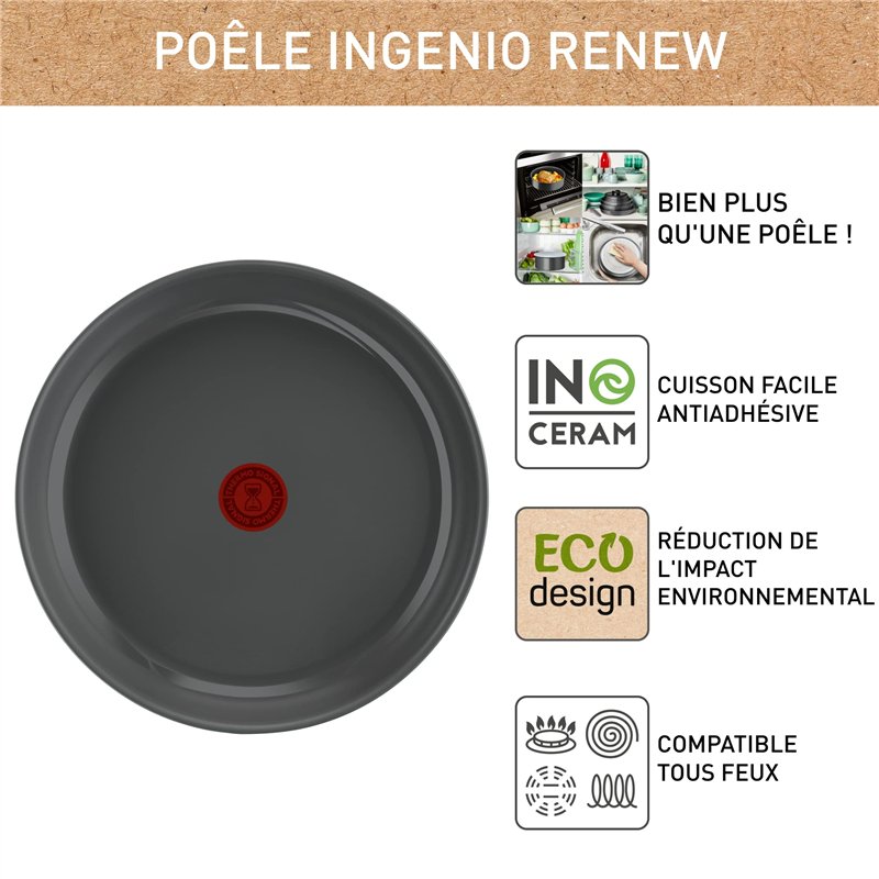 Image secondaire de TEFAL Ingenio Renew Poêle 26 cm, Revêtement céramique antiadhésif, Recyclée, Cuisson saine, Thermo-Signal ™, Cuisson sûre, Fabri