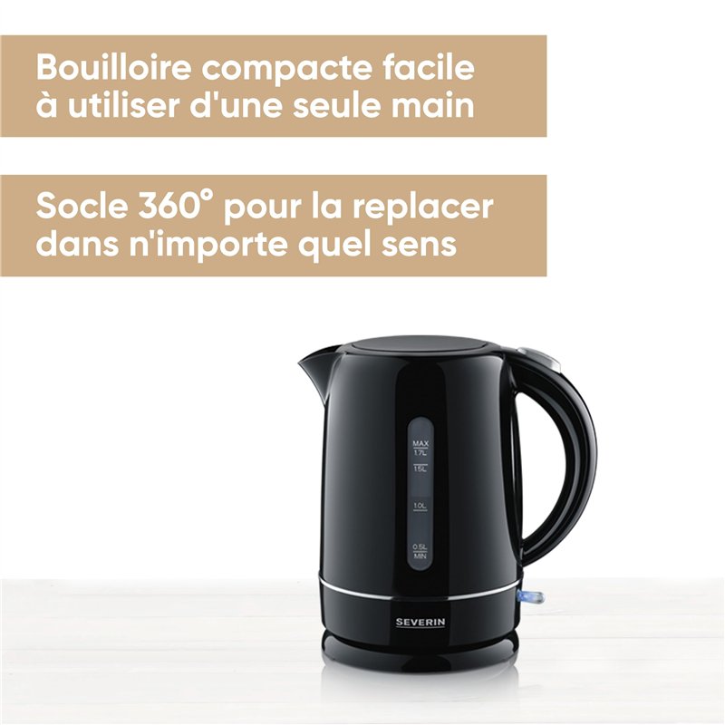 Image secondaire de SEVERIN Bouilloire électrique sans fil pratique, Manipulation à une main, Capacité de 1,7 L, Ouverture extra large et Résistance