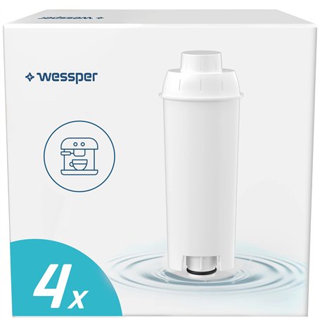 Wessper Aqua Lunga Lot de 4 filtres à eau pour machine à café automatique Delonghi DLSC002, SER3017 & 5513292811 – Compatible av