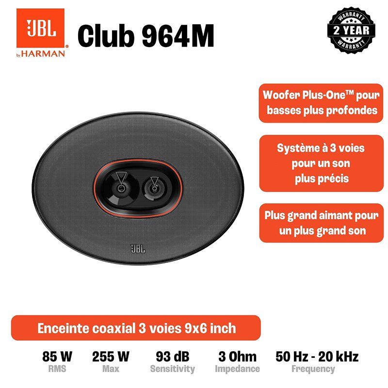 Image secondaire de JBL Club 964M Gen 3 - Enceinte Voiture Ovale à 3 Voies de Harman Kardon Une Mise à Niveau supérieure: Haut Parleur 6x9, 255W Max