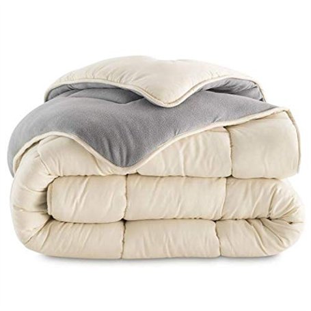 IDMarket - Couette 140x200 CM Zoe Polaire biface Gris et crème 400 GR