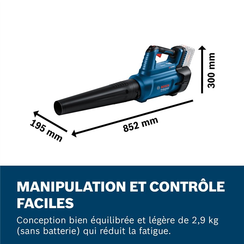 Image secondaire de Bosch Professional souffleur sans-fil BITURBO GBL 18V-750 (débit volumétrique de 780 m³/h, vitesse d’air jusqu’à 198 km/h, varia