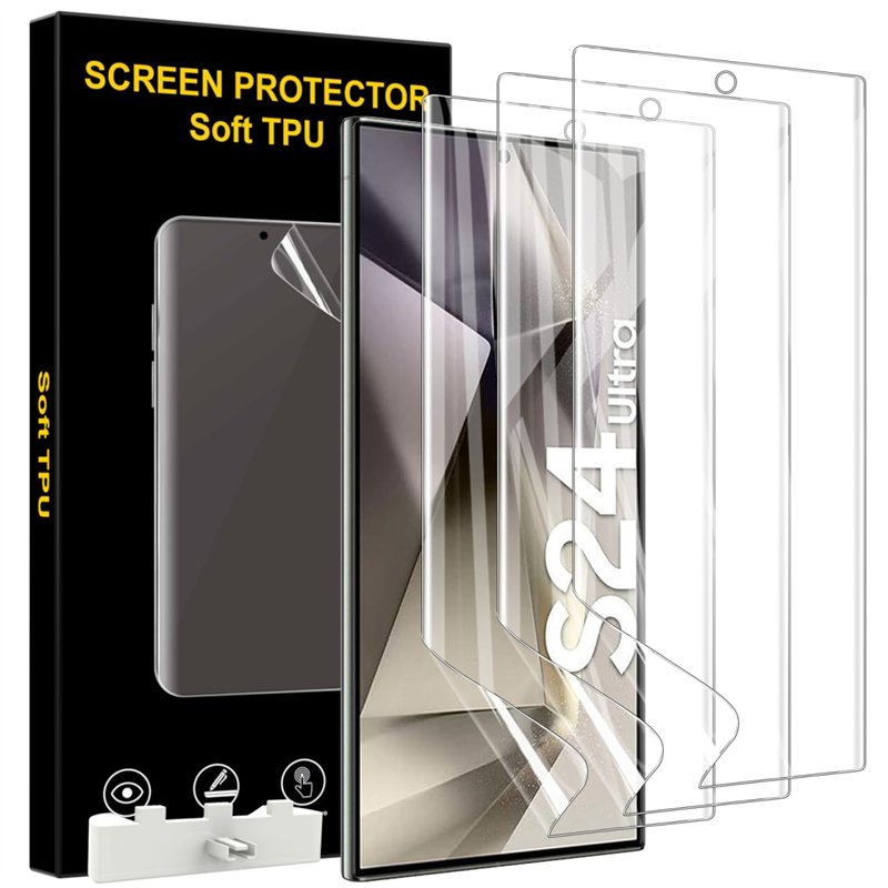 Pollachi [Lot de 3 Protecteur D'écran,Film d'hydrogel Compatible Avec Samsung Galaxy S24 Ultra,TPU Souple écran protection,HD Tr