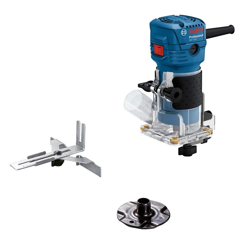 Bosch Professional affleureuse GLF 55-6 (moteur de 550 W, 33 000 tr/min, avec 2 clés, 1 sac de collecte, butée parallèle, guide 