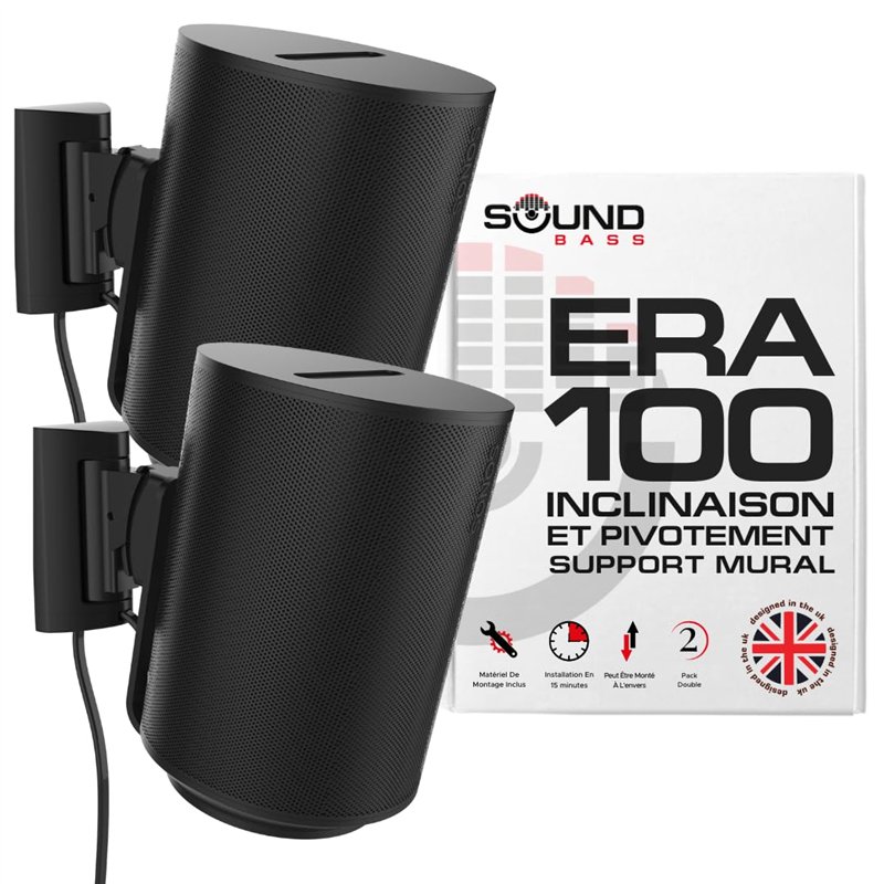 ERA100 Lot de 2 supports de fixation murale inclinables et pivotants, noir, double (2 pièces), compatibles avec Sonos ERA 100, i
