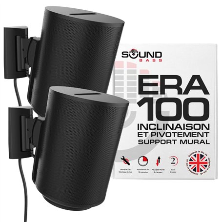 ERA100 Lot de 2 supports de fixation murale inclinables et pivotants, noir, double (2 pièces), compatibles avec Sonos ERA 100, i