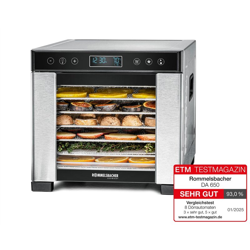 ROMMELSBACHER Déshydrateur automatique DA 650, surface de séchage 0,5 m², avec 7 plateaux de déshydratation en acier inoxydable,