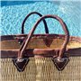 Panier Tressé Cabas de Plage Rectangulaire et Évasé en Jonc Naturel avec Finitions et Poignées en Cuir