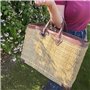 Panier Tressé Cabas de Plage Rectangulaire et Évasé en Jonc Naturel avec Finitions et Poignées en Cuir