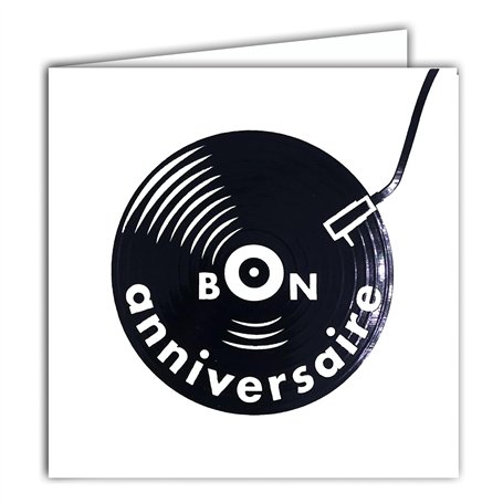 22230 Carte carrée Bon ANNIVERSAIRE Musique Tourne Disque Vinyle Noir Brillant Platine DJ - Avec Enveloppe blanche 15x15cm - Cré