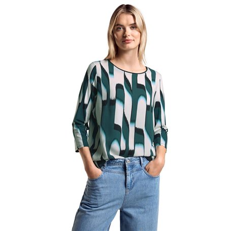 STREET ONE A321954 T-Shirt Imprimé, Vert Sapin, 48 Femmes, Multicolore