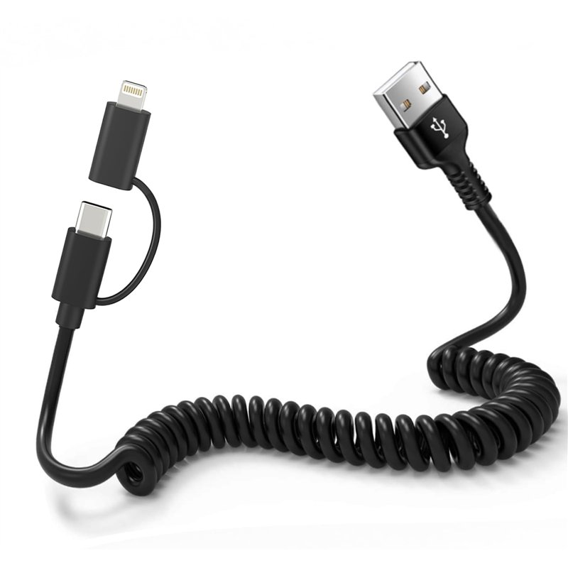 Cable Carplay pour Apple CarPlay et Android Auto - Cable USB A vers USB C et Lightning 2 en 1 pour iPhone 16/15/14/Galaxy/Androi