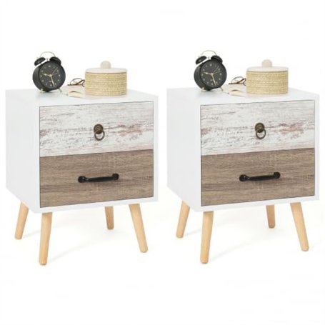 IDMarket - Lot de 2 Tables de Chevet Bahia 2 tiroirs scandinave