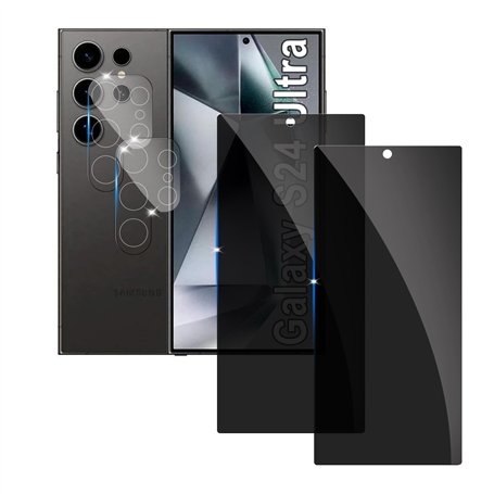[2+2 Pièces] Anti-Espion Verre Trempé pour Samsung Galaxy S24 Ultra, 3 Pièces Protection Écran et 2 Pièces Caméra Arrière Protec