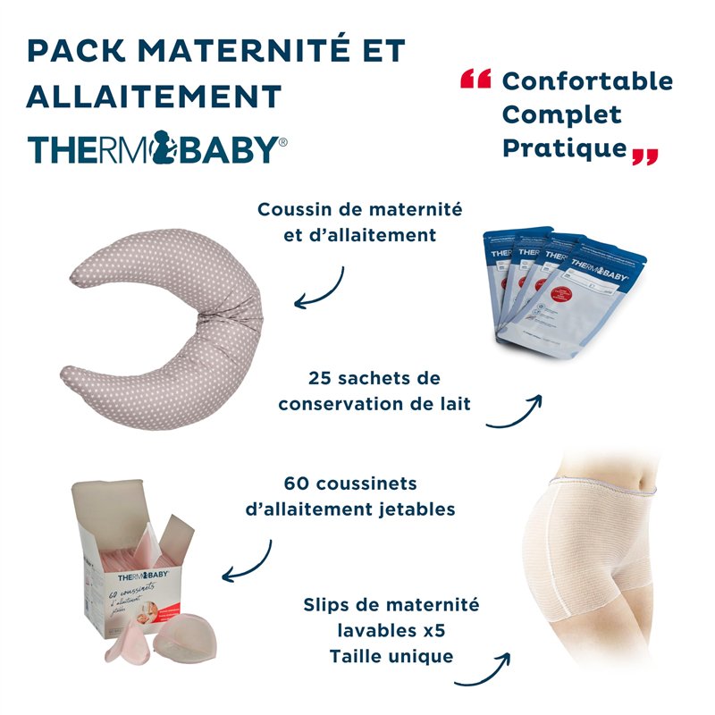 Image secondaire de THERMOBABY - PACK Maternité Et Allaitement Complet - Coussin D’Allaitement - Slips De Maternité Lavables - Sachets De Conservation